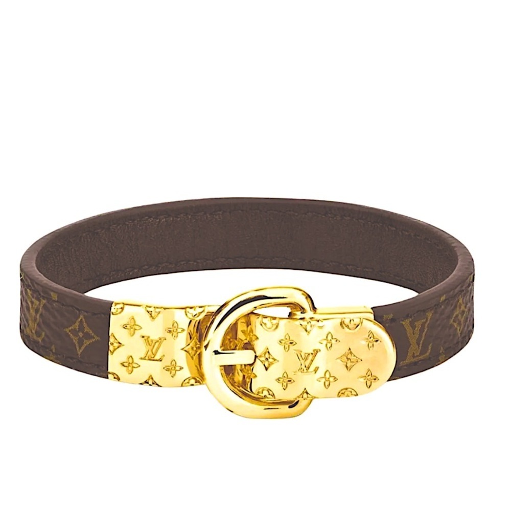 Louis Vuitton Bracelet Gold Tone and Leather monogram LV belt bracelet